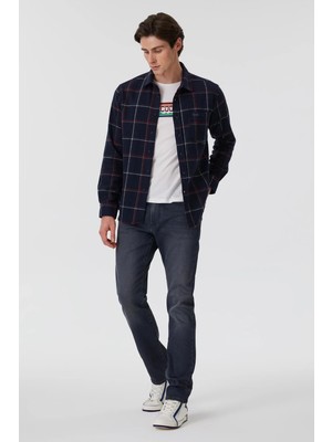 Lee Cooper Lupın Erkek Dokuma Uzun Kol Gömlek Lacivert Ekoseli