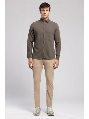 Lee Cooper Doyle Erkek %100 Pamuk Dokuma Gömlek Kahverengi