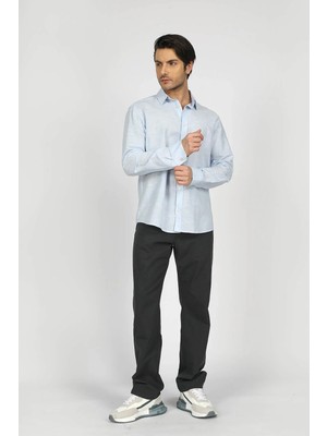 Lee Cooper Ketsa Erkek Uzun Kol Dokuma Gömlek Açık Mavi
