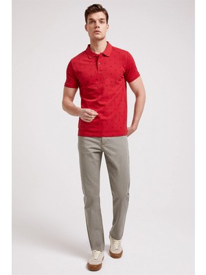 Lee Cooper Pool Erkek %100 Pamuk Baskılı Polo Yaka T-Shirt Kırmızı