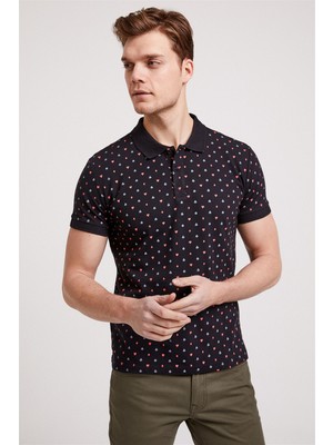 Lee Cooper Paper Erkek %100 Pamuk Baskılı Polo Yaka T-Shirt Siyah