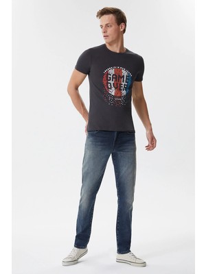 Lee Cooper Gameover Erkek %100 Pamuk Bisiklet Yaka T-Shirt Antrasit
