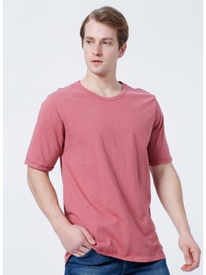 Lee Cooper Thomas Erkek %100 Pamuk Oversize Bisiklet Yaka T-Shirt Gül Kurusu