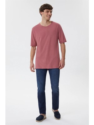 Lee Cooper Thomas Erkek %100 Pamuk Oversize Bisiklet Yaka T-Shirt Gül Kurusu