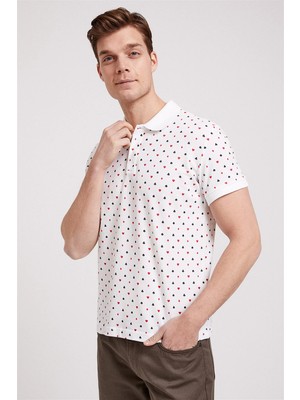 Lee Cooper Paper Erkek %100 Pamuk Baskılı Polo Yaka T-Shirt Beyaz