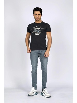 Lee Cooper Divided Erkek %100 Pamuk O Yaka T-Shirt Antrasit