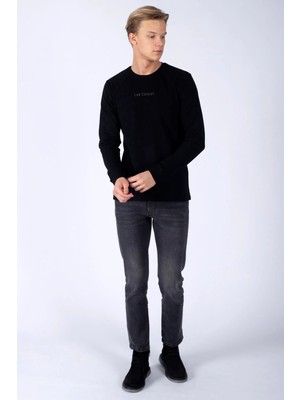 Lee Cooper Hugh Erkek %100 Pamuk Uzun Kol T-Shirt Siyah