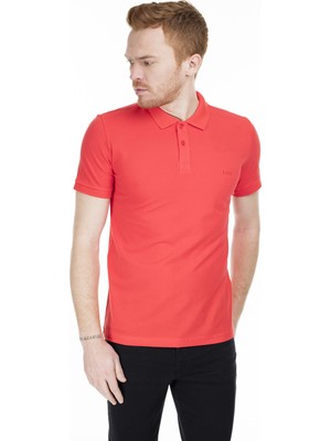 Lee Cooper Twins Erkek %100 Pamuk Polo Yaka T-Shirt Mercan