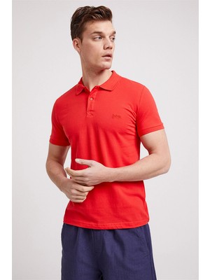 Lee Cooper Twins Erkek %100 Pamuk Polo Yaka T-Shirt Mercan