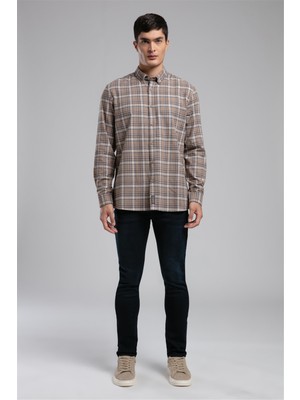 Lee Cooper Lorse Erkek Dokuma Uzun Kol Gömlek Bej Ekose