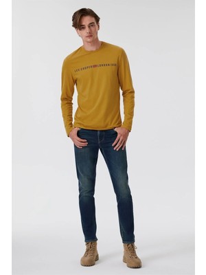Lee Cooper Jason Erkek %100 Pamuk Bisiklet Yaka Uzun Kol T-Shirt Hardal