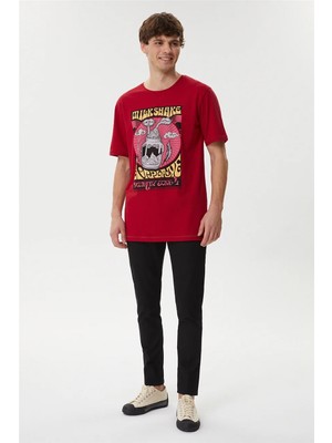 Lee Cooper Lowell Erkek %100 Pamuk Bisiklet Yaka T-Shirt Koyu Kırmızı