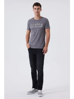 Lee Cooper Pers Erkek %100 Pamuk O Yaka T-Shirt Gri