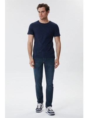 Lee Cooper Rogers Erkek %100 Pamuk Bisiklet Yaka T-Shirt Lacivert