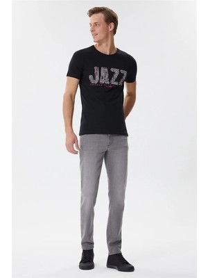 Lee Cooper Jazz Erkek %100 Pamuk Bisiklet Yaka T-Shirt Siyah