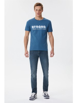 Lee Cooper Storing Erkek %100 Pamuk Bisiklet Yaka T-Shirt Petrol