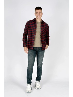Lee Cooper Shaw Erkek Dokuma Uzun Kol Gömlek Bordo-Lacivert