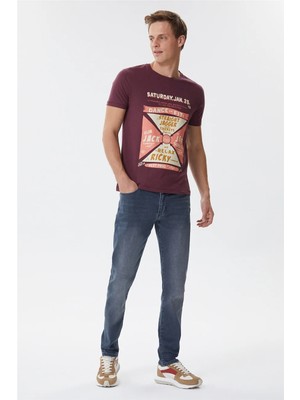Lee Cooper Kenway Erkek %100 Pamuk Bisiklet Yaka T-Shirt Mürdüm