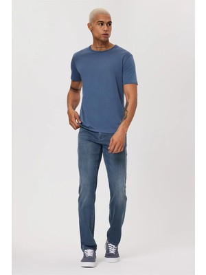 Lee Cooper Gael Erkek %100 Pamuk O Yaka T-Shirt İndigo
