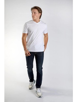 Lee Cooper Jonat Erkek %100 Pamuk V Yaka T-Shirt Beyaz