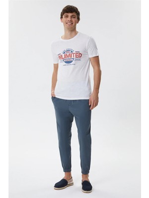 Lee Cooper Unlimited Erkek %100 Pamuk Bisiklet Yaka T-Shirt Beyaz