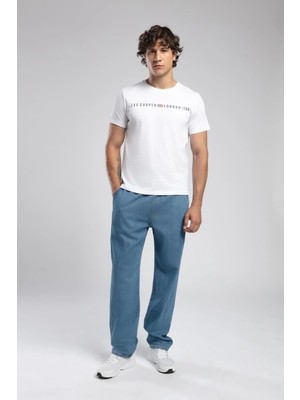 Lee Cooper Stew Erkek %100 Pamuk O Yaka T-Shirt Beyaz