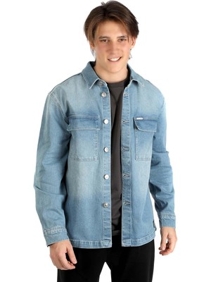 Lee Cooper Karela Erkek %100 Pamuk Jean Gömlek Heimdall Blue Light