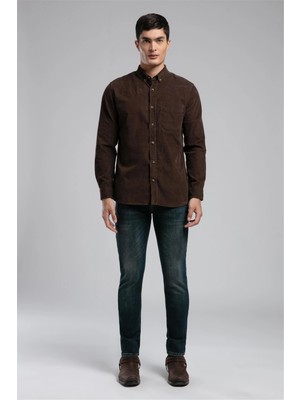 Lee Cooper Wornes Erkek Kadife Uzun Kol Gömlek