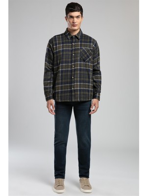 Lee Cooper Bobye Erkek Dokuma Uzun Kol Gömlek Haki-Siyah Ekose