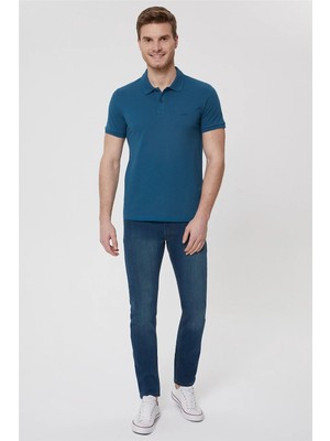 Lee Cooper Twins Erkek %100 Pamuk Polo Yaka T-Shirt Petrol
