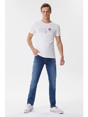 Lee Cooper Cedric Erkek %100 Pamuk Bisiklet Yaka T-Shirt Off White
