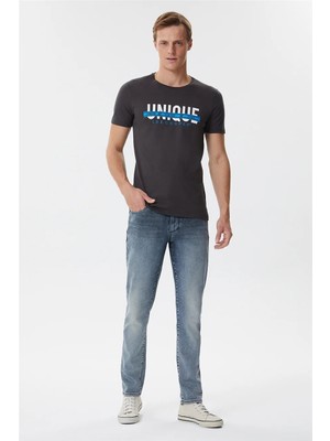 Lee Cooper Brice Erkek %100 Pamuk Bisiklet Yaka T-Shirt Antrasit