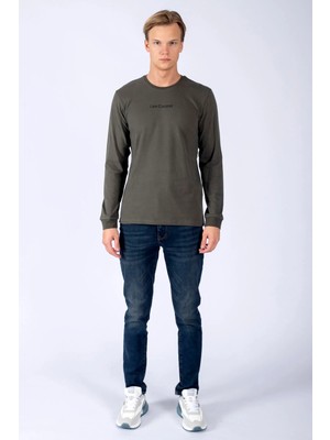 Lee Cooper Hugh Erkek %100 Pamuk Uzun Kol T-Shirt Haki