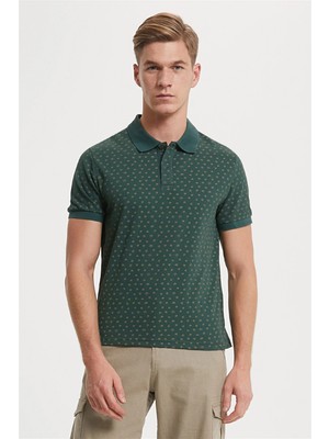 Lee Cooper Nature Erkek %100 Pamuk Baskılı Polo Yaka T-Shirt Koyu Yeşil