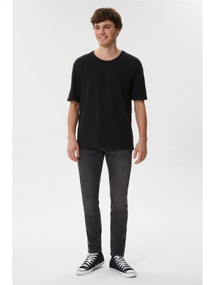 Lee Cooper Thomas Erkek %100 Pamuk Oversize Bisiklet Yaka T-Shirt Siyah