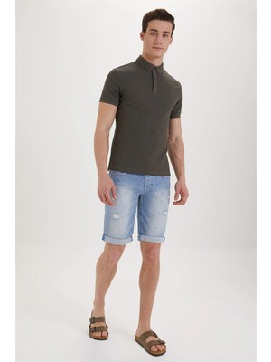 Lee Cooper Tylen Erkek %100 Pamuk Polo Yaka T-Shirt Haki