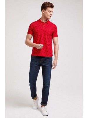 Lee Cooper Tree Erkek %100 Pamuk Baskılı Polo Yaka T-Shirt Canlı Kırmızı