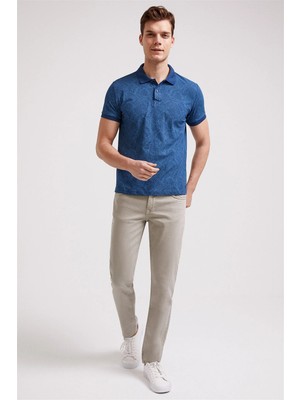 Lee Cooper Caesar Erkek %100 Pamuk Baskılı Polo Yaka T-Shirt İndigo