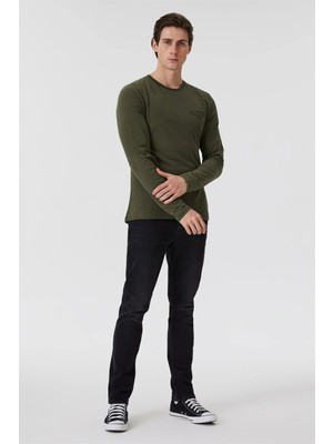 Lee Cooper Renzo Erkek %100 Pamuk O Yaka Uzun Kol T-Shirt Haki