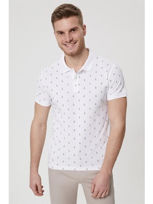 Lee Cooper Pine Erkek %100 Pamuk Polo Yaka T-Shirt Beyaz