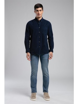 Lee Cooper Wornes Erkek Kadife Uzun Kol Gömlek Lacivert
