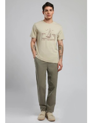 Lee Cooper Mark Erkek %100 Pamuk O Yaka T-Shirt Bej