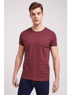 Lee Cooper Baines Erkek %100 Pamuk Bisiklet Yaka T-Shirt Koyu Gül Kurusu