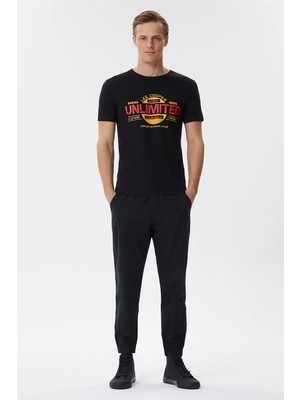 Lee Cooper Unlimited Erkek %100 Pamuk Bisiklet Yaka T-Shirt Siyah