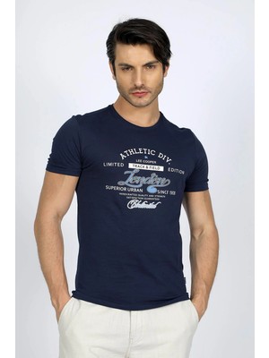 Lee Cooper Divided Erkek %100 Pamuk O Yaka T-Shirt Lacivert