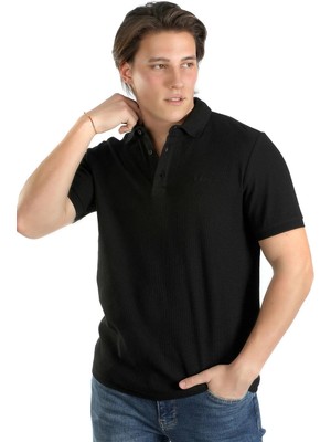 Lee Cooper Tylen Erkek %100 Pamuk Polo Yaka T-Shirt Siyah