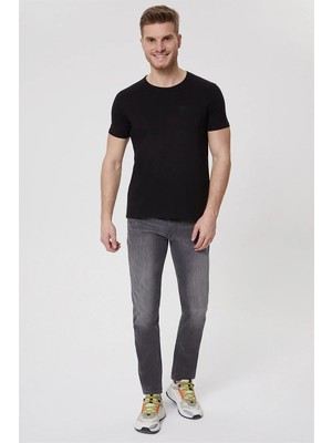 Lee Cooper Twingo Erkek %100 Pamuk Bisiklet Yaka Pike T-Shirt Siyah