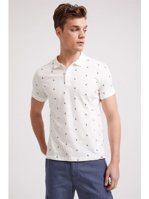 Lee Cooper Sail Erkek %100 Pamuk Polo Yaka T-Shirt Ekru
