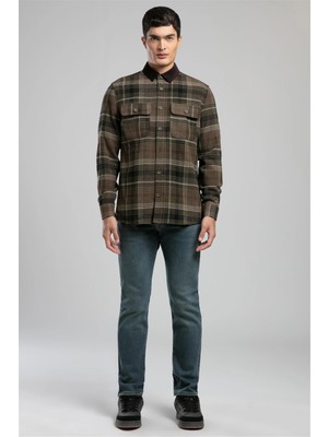 Lee Cooper Dear Erkek Dokuma Uzun Kol Gömlek Haki Ekose