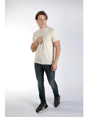 Lee Cooper Baselo Erkek %100 Pamuk O Yaka T-Shirt Bej